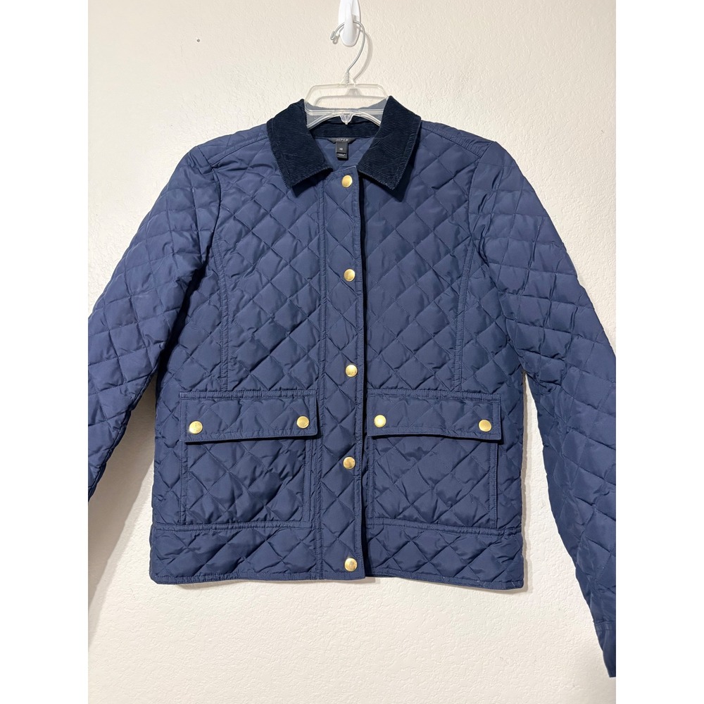 J.Crew Navy Blue Quilted Down Chore Barn Jacket Corduroy Collar XS 02722